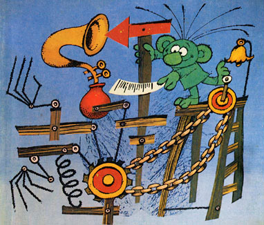Wodnik w interpretacji Zdenka Smetany. Ilustracja do cyklu opowiada pt. Jak Wodnik Szuwarek zrywa jarzbin autorstwa  Jaromira Kicla.